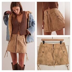 Free People x We the Free Sierra Boho Mini Faux Suede Mini Skirt Size 8 NWOT